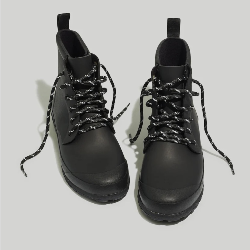 Madewell The Lace-Up Lugsole Rain Boots Black size 6